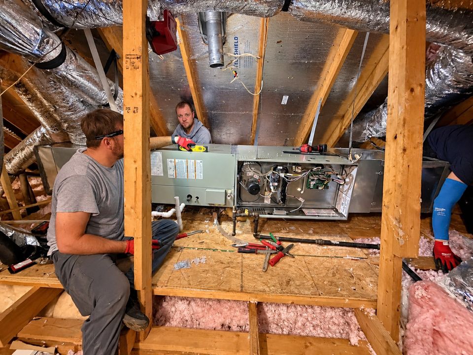 Furnace and air handler install in an attic, McKinney